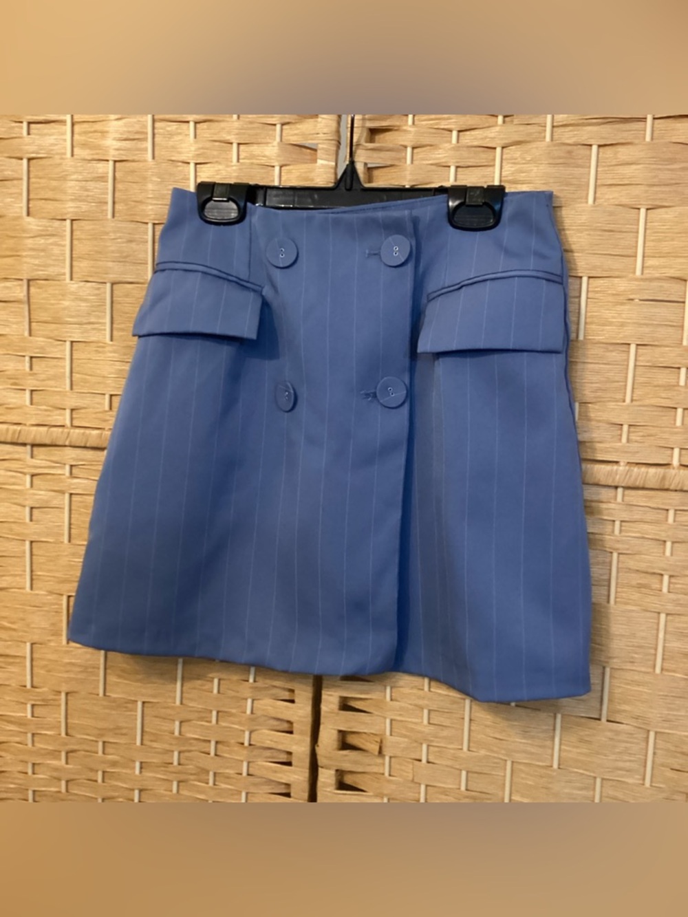 Blue Pinstripe Button-Front Micro Mini Skirt